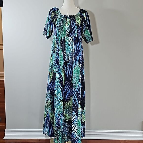 Maxi Silk-Like Elastic Scoop Neck Flowy Slip On Beach Dress XL NWOT - Picture 2 of 7
